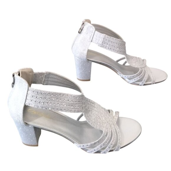 Gufobela Size 9.5 Heeled Sandals Silver Rhinestone Detailing Open-Toe Block Heel - Picture 5 of 9